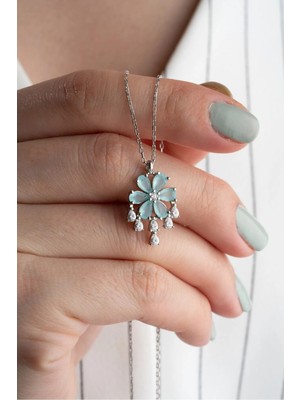 EDSA Silver 925 Ayar Gümüş Taşlı Lotus Çiçeği Kolye