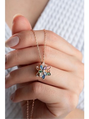 EDSA Silver 925 Ayar Gümüş Renkli Lotus Çiçeği Kolye