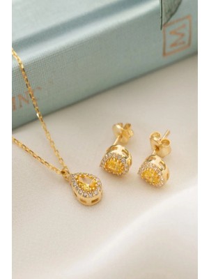 EDSA Silver 925 Ayar Gümüş Kasım Ayı Doğum Taşı ( Citrine ) Damla Kolye