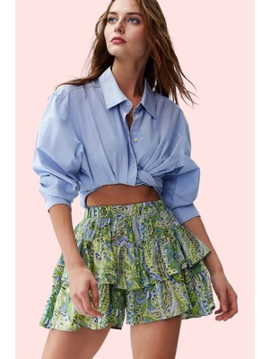 PayBuy Kadın Moda Şal Desenli Şort Etek Yüksek Belli Kısa Boy Yazlık Günlük Yazlık Şort