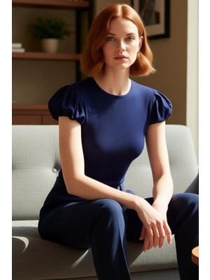 PayBuy Örme Bluz Fitted Kalıp Bisiklet Yaka Kısa Kol Günlük Stil Özenle Seçilmiş Modern