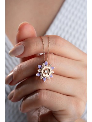 EDSA Silver 925 Ayar Gümüş Mor Mineli Lotus Çiçeği Kolye