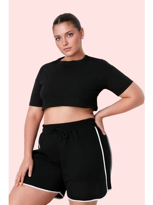 PayBuy Kadın Moda Büyük Beden Şort Boru Paça Slogan Baskılı Rahat Spor Günlük Kullanım Kaliteli Malzeme