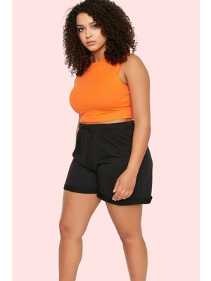 PayBuy Kadın Moda Düz Desen Straight Örme Şort Yüksek Bel Boru Paça Günlük Hafta Sonu Kaliteli Malzeme