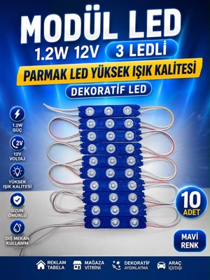 Kuzey Aksesuar Modül LED 1.2W 12V 3 Ledli Parmak LED Yüksek Işık Kalitesi Dekoratif LED 10 Adet