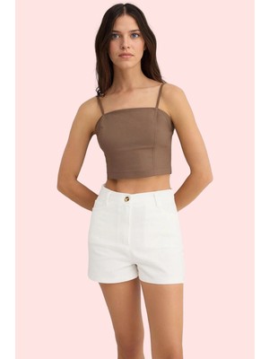 PayBuy Kadın Moda Pamuklu Gabardin Mini Şort Yüksek Bel Geniş Paça Günlük Kombinler Yazlık Şort