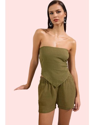 PayBuy Kadın Moda Keten Şort Yazlık Plaj Şortu Rahat Boru Paça Renk Günlük Kullanım Yazlık Şort