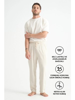 Redline Luxe Erkek Baggy Keten Karışımı Rahat Pantolon Bol Paça Yeni Sezon
