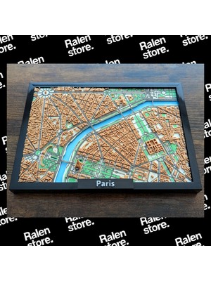 Ralen Paris Şehir Haritası – 3D Tasarım Rölyef Tablo – Modern Dekoratif Paris Haritası – Ev ve Ofis Için Mimari Duvar Dekoru – Özel Tasarım 3D Baskı – Işıklar Şehri Temalı Hediye (Çerçeveli)