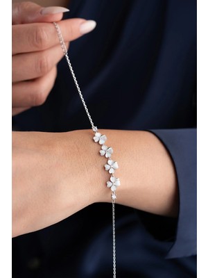 EDSA Silver 925 Ayar Gümüş Sedefli 4 Yonca Bileklik