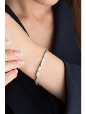 EDSA Silver 925 Ayar Gümüş Bagetli Trend Bileklik