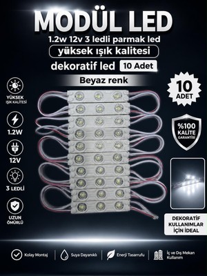 Kuzey Aksesuar Modül LED 1.2W 12V 3 Ledli Parmak LED Yüksek Işık Kalitesi Dekoratif LED 10 Adet