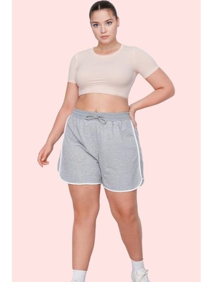PayBuy Kadın Moda Büyük Beden Şort Boru Paça Slogan Baskılı Rahat Spor Günlük Kullanım Kaliteli Malzeme