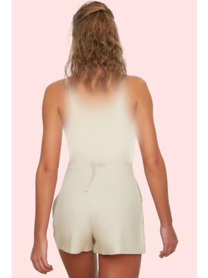 PayBuy Kadın Moda Keten Karışımlı Normal Bel Boru Paça Plaj Şort Yazlık Şort Günlük Kullanım
