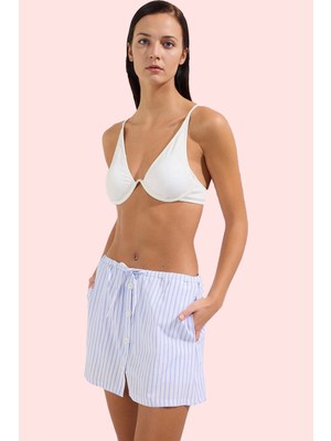 PayBuy Kadın Moda Çizgili Dokuma Şort Etek Terrycotton Kumaş Yazlık Şort Günlük Kullanım