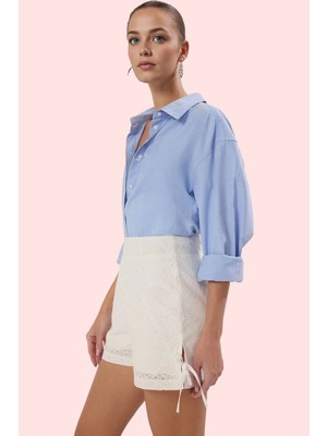 PayBuy Kadın Moda Brode Dokuma Geniş Paça Kısa Şort Yüksek Bel Yazlık Günlük Kullanım Kaliteli Malzeme