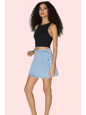 PayBuy Kadın Moda Denim Şort Etek Yüksek Bel Boru Paça Pamuklu Günlük Kombinler Yazlık Şort
