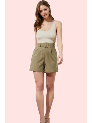 PayBuy Kadın Moda Kemerli Şort Pamuk Gabardin Kumaş Günlük Kullanım Hafta Sonu Yazlık Şort