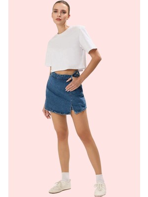 PayBuy Kadın Moda Denim Şort Etek Yüksek Bel Geniş Paça Pamuklu Yaz Günlük Hafta Sonu Kaliteli Malzeme