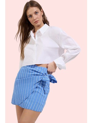 PayBuy Kadın Moda Çizgili Crinkle Dokuma Şort Etek Yüksek Bel Günlük Kombinler Yazlık Şort