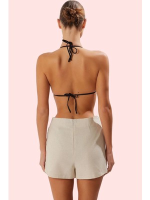 PayBuy Kadın Moda Keten Görünümlü Geniş Paça Plaj Şortu Yazlık Şort Stilin Buluştuğu Yer