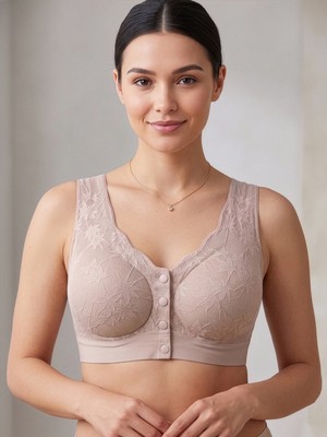 To Bare Lazer Kesim Kadın Önden Çıtçıtlı Dantelli Toparlayıcı Balensiz Destek Sütyeni - Geniş Askılı Konforlu Bralet