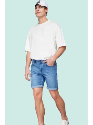 PayBuy Erkek Moda Denim Kot Şort Slim Fit Dar Paça Pamuk Günlük Kullanım Hafta Sonu Yazlık Şort