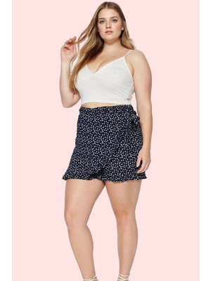 PayBuy Kadın Moda Çiçek Desenli Şort Etek Fermuarlı Straight Kalıp Büyük Beden Yazlık Günlük Kombinler