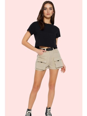 PayBuy Kadın Moda Yüksek Bel Denim Şort Cep Detaylı City Short Kalıp Pamuklu Günlük Kullanım Hafta Sonu