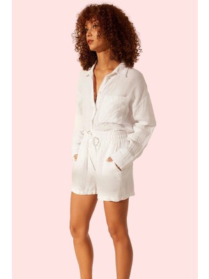 PayBuy Kadın Moda Yüksek Bel Geniş Paça Keten Şort Yazlık Şort Günlük Kullanım Hafta Sonu