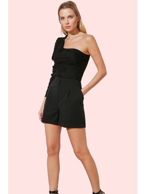 PayBuy Kadın Moda Pileli Regular Kalıp Kısa Şort Cep Detaylı Finike Dokuma Günlük Kullanım Özel Günler