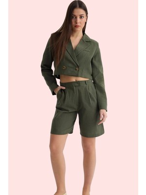 PayBuy Kadın Moda Keten Görünümlü Geniş Paça Kapri Şort Pamuk Günlük Kullanım Yazlık Şort
