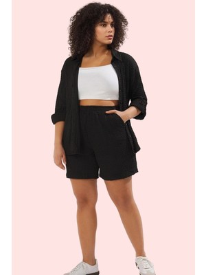 PayBuy Kadın Geniş Paça Relaxed Fit Örme Şort Dokulu Kumaş Rahat Günlük Yaz Aylarının Vazgeçilmezi