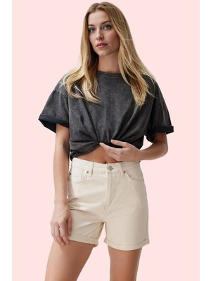 PayBuy Kadın Moda Yüksek Bel Geniş Paça Denim Şort Pamuk Günlük Kombinler Hafta Sonu Dayanıklı Malzeme
