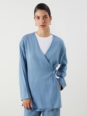 Lc Waikiki Yeni Sezon Kruvaze Yaka Keten Karışımlı Kadın Kimono