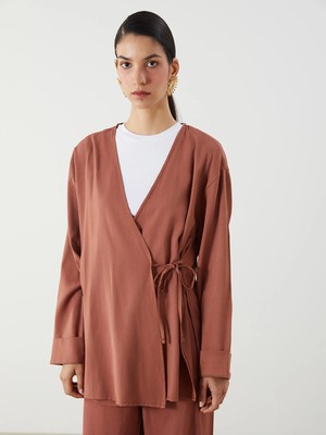 Lc Waikiki Yeni Sezon Kruvaze Yaka Keten Karışımlı Kadın Kimono
