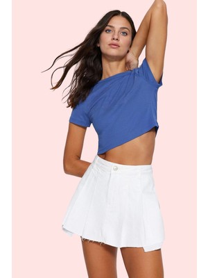 PayBuy Kadın Moda Denim Şort Etek Pileli Slim Kalıp Pamuklu Yazlık Günlük Hafta Sonu Dayanıklı Malzeme