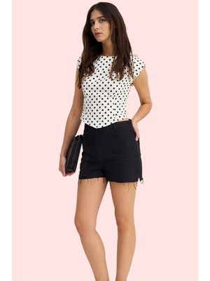 PayBuy Kadın Moda Yüksek Bel Geniş Paça Gabardin Şort Pamuk Günlük Kullanım Yazlık Şort