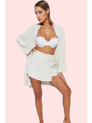 PayBuy Kadın Moda Şort Etek Keten Karışımlı Yazlık Plaj Renk Bağcıklı Günlük Kullanım Kaliteli Malzeme