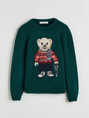 Lc Waikiki Yeni Sezon Bisiklet Yaka Ayı Teddy Desenli Erkek Çocuk Triko Kazak