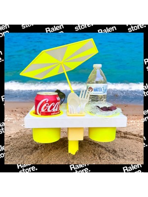 Ralen Plaj Keyfi Organizeri – Şemsiyeli Pratik Kumsal Tepsisi – Telefon, Içecek ve Atıştırmalık Standı – Taşınabilir Plaj ve Havuz Kenarı Düzenleyici – Ergonomik Tasarım (Neon Sarı)