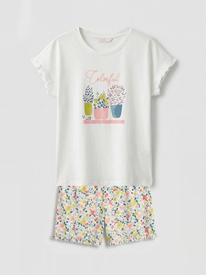 Lc Waikiki Yeni Sezon Bisiklet Yaka Çiçekli Kadın Şortlu Pijama Takımı