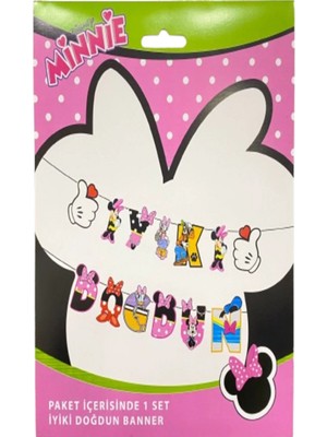 Partyy Bag Minnie Mouse Temalı Iyi Ki Doğdun Yazılı Kaligrafi Banner Set