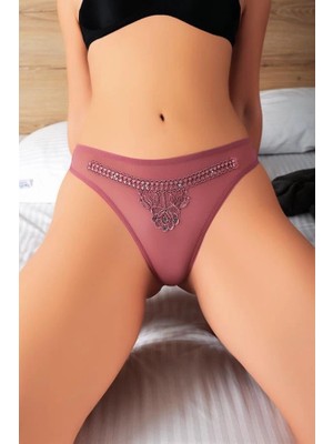 Kapsulavm Vizon Nakış Desenli Taşlı Fantezi Tanga String