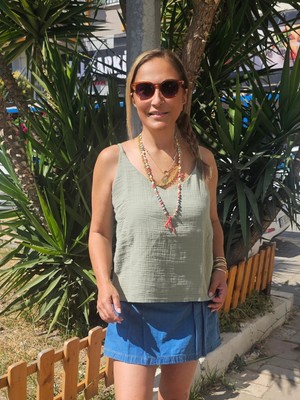 Cs Chic Shop Askılı Muslin Pamuk Kumaş Bluz