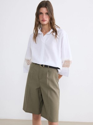 Lc Waikiki Yeni Sezon Gömlek Yaka Dantel Detaylı Oversize Bluz