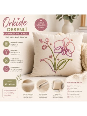 Tişört Kodu Orkide Çizim Desenli Gabardin Yastık Kılıfı | 43 × 43 cm