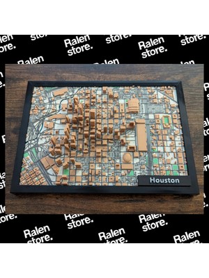Ralen Houston Şehir Haritası – 3D Tasarım Rölyef Tablo – Modern Dekoratif Şehir Haritası – Ev ve Ofis Için Mimari Duvar Dekoru – Özel Tasarım 3D Baskı – Houston Temalı Hediye (Çerçeveli)