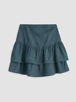 Lc Waikiki Yeni Sezon Beli Fermuarlı Taşlı Katkat Mini Jean Etek