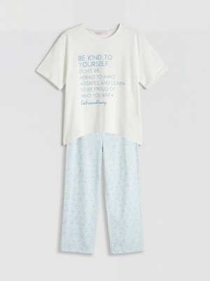 Lc Waikiki Yeni Sezon Bisiklet Yaka Baskılı Kadın Pijama Takımı